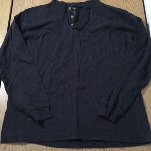 Mens Black Henley Long Sleeve Shirt 100% Cotton Size Small